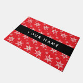 Weiße Schneeflocken, Rot, Ihr Name, Personalisiere Fußmatte (Schrägansicht)