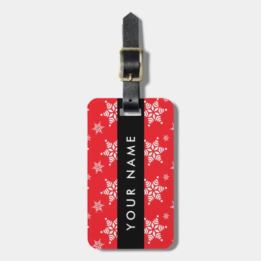 Weiße Schneeflocken, Rot, Ihr Name, Personalisiere Gepäckanhänger (Vorderseite vertikal)