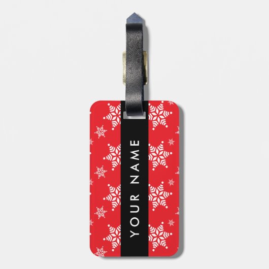 Weiße Schneeflocken, Rot, Ihr Name, Personalisiere Gepäckanhänger (Rückseite vertikal)