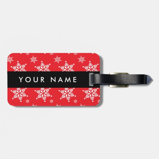 Weiße Schneeflocken, Rot, Ihr Name, Personalisiere Gepäckanhänger (Rückseite horizontal)