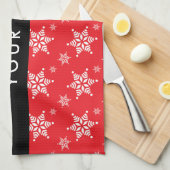 Weiße Schneeflocken, Rot, Ihr Name, Personalisiere Geschirrtuch (Viertel Falte)