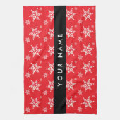 Weiße Schneeflocken, Rot, Ihr Name, Personalisiere Geschirrtuch (Vertikal)