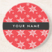 Weiße Schneeflocken, Rot, Ihr Name, Personalisiere Getränkeuntersetzer (Vorne)