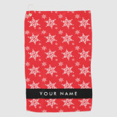 Weiße Schneeflocken, Rot, Ihr Name, Personalisiere Golfhandtuch (Vorderseite)