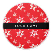 Weiße Schneeflocken, Rot, Ihr Name, Personalisiere Keramikknauf (Vorderseite)