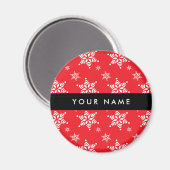 Weiße Schneeflocken, Rot, Ihr Name, Personalisiere Magnet (Vorderseite/Rückseite)
