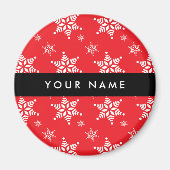 Weiße Schneeflocken, Rot, Ihr Name, Personalisiere Magnet (Vorne)