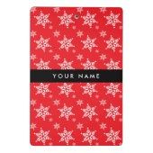 Weiße Schneeflocken, Rot, Ihr Name, Personalisiere Mini Klemmbrett (Rückseite)