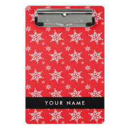Weiße Schneeflocken, Rot, Ihr Name, Personalisiere Mini Klemmbrett