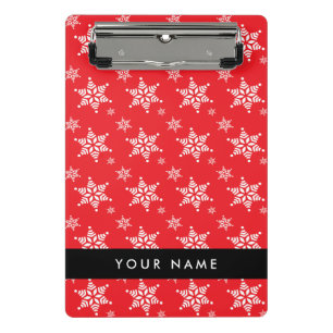 Weiße Schneeflocken, Rot, Ihr Name, Personalisiere Mini Klemmbrett