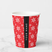 Weiße Schneeflocken, Rot, Ihr Name, Personalisiere Pappbecher (Vorderseite)