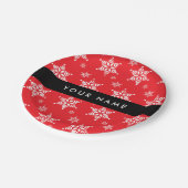 Weiße Schneeflocken, Rot, Ihr Name, Personalisiere Pappteller (Schrägansicht)