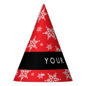 Weiße Schneeflocken, Rot, Ihr Name, Personalisiere Partyhütchen (Links)