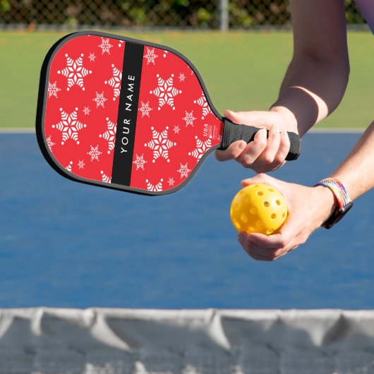 Weiße Schneeflocken, Rot, Ihr Name, Personalisiere Pickleball Schläger (InSitu)