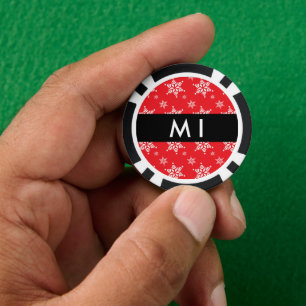 Weiße Schneeflocken, Rot, Ihr Name, Personalisiere Pokerchips