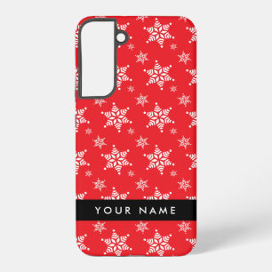 Weiße Schneeflocken, Rot, Ihr Name, Personalisiere Samsung Galaxy Hülle