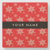 Weiße Schneeflocken, Rot, Ihr Name, Personalisiere Steinuntersetzer (Vorderseite)