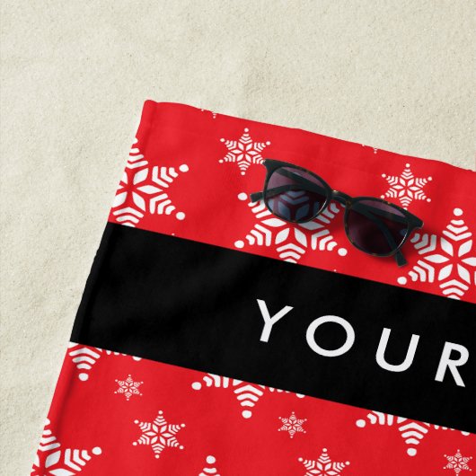 Weiße Schneeflocken, Rot, Ihr Name, Personalisiere Strandtuch (Beispiel)