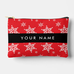 Weiße Schneeflocken, Rot, Ihr Name, Personalisiere Zubehörtasche