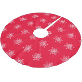 Weiße Schneeflocken Roter Hintergrund Custom Tree Polyester Weihnachtsbaumdecke (Schrägansicht)