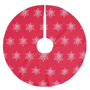 Weiße Schneeflocken Roter Hintergrund Custom Tree Polyester Weihnachtsbaumdecke