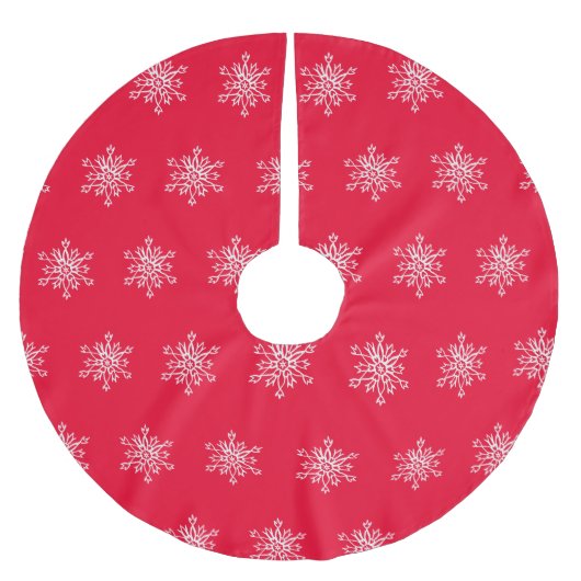 Weiße Schneeflocken Roter Hintergrund Custom Tree Polyester Weihnachtsbaumdecke (Vorderseite)