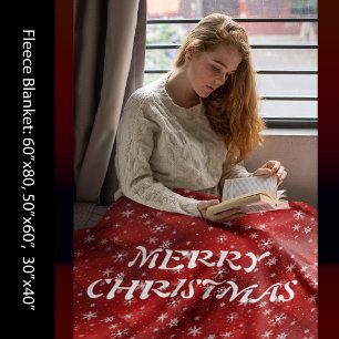 Weiße Schneeflocken Roter Hintergrund Fleece Blank