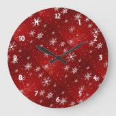 Weiße Schneeflocken Roter Hintergrund Uhr Uhr (Vorderseite)
