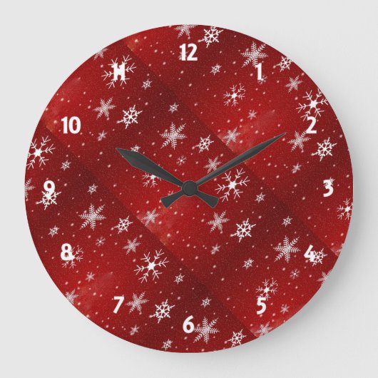 Weiße Schneeflocken Roter Hintergrund Uhr Uhr (Vorderseite)