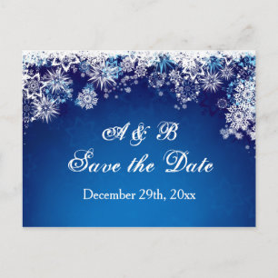 Weiße Schneeflocken Save the Date auf der Postkart Ankündigungspostkarte
