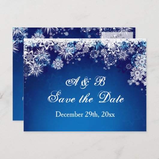 Weiße Schneeflocken Save the Date auf der Postkart Ankündigungspostkarte (Vorne/Hinten)