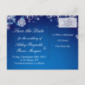 Weiße Schneeflocken Save the Date auf der Postkart Ankündigungspostkarte (Rückseite)