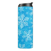 Weiße Schneeflocken Thermosbecher (Nach links gedreht)