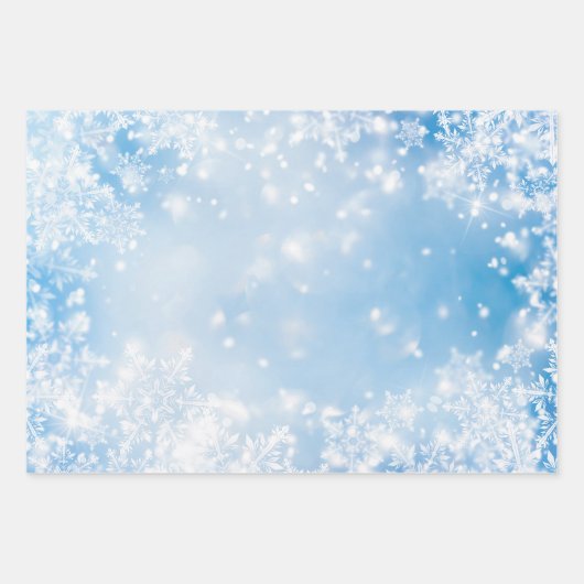 Weiße Schneeflocken über dem blauen Hintergrund Wi Geschenkpapier Set (Vorderseite 2)