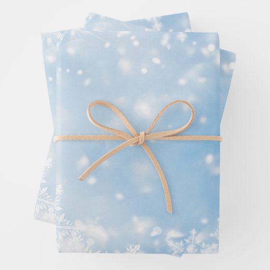 Weiße Schneeflocken über dem blauen Hintergrund Wi Geschenkpapier Set (Beispiel)