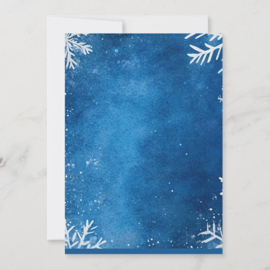 Weiße Schneeflocken und blaues Party Einladung (Rückseite)