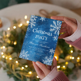 Weiße Schneeflocken und blaues Party Einladung
