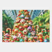 Weiße Schneeflocken und hellrote Ornamente Geschenkpapier Set (Vorderseite 3)