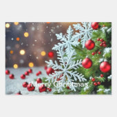 Weiße Schneeflocken und hellrote Ornamente Geschenkpapier Set (Vorderseite 2)
