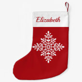 Weiße Schneeflockenform auf Rot mit Individuelle N Kleiner Weihnachtsstrumpf (Rückseite)