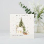 Weiße Schneehäuser Foto Weihnachtsgrüße Feiertagskarte (Stehend Vorderseite)