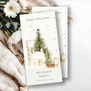 Weiße Schneehäuser Frohe Weihnachtsgrüße Feiertagskarte