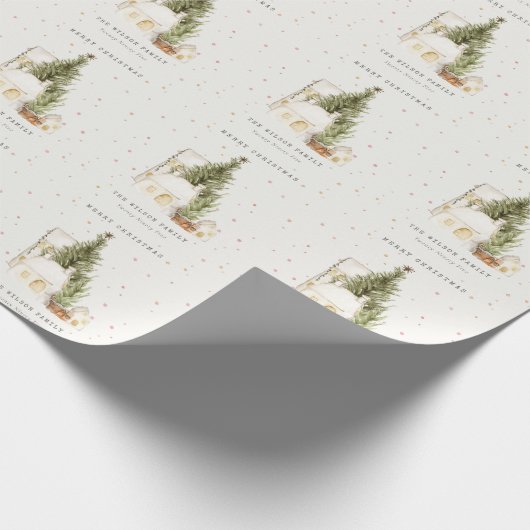 Weiße Schneehäuser Frohe Weihnachtsgrüße Geschenkpapier (Ecke)