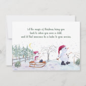 Weiße Schneemänner, Schlitten, Winterlandschaft Karte (Vorderseite)