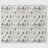 Weiße Schneemänner und Weihnachtsbaumen Geschenkpapier (Flach)