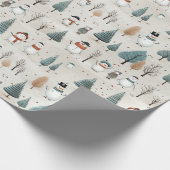Weiße Schneemänner und Weihnachtsbaumen Geschenkpapier (Ecke)
