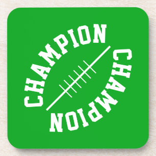Weiße Schräg Football CHAMPION Text auf hellgrün Getränkeuntersetzer