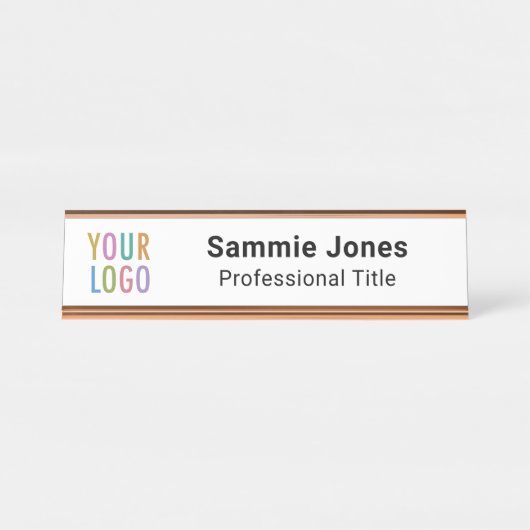 Weiße Schreibtischnamensplatte mit Firmenlogo Schreibtischnamensplakette (Vorderseite )