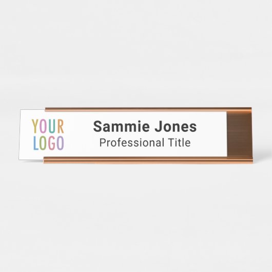 Weiße Schreibtischnamensplatte mit Firmenlogo Schreibtischnamensplakette (Vorderseite )