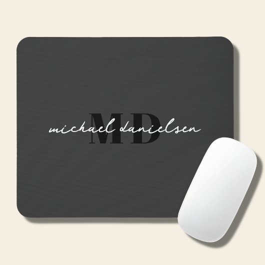 Weiße Schrift Anfangsmonogramm und Schwarz-Minimal Mousepad